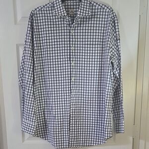Peter Millar Blue and White Plaid Button Down Shirt